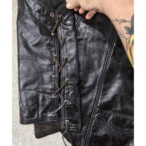 VTG Distressed Black Leather Motorcycle Vest Airbrushed Bull Skull Women's XXXL - Picture 9 of 16